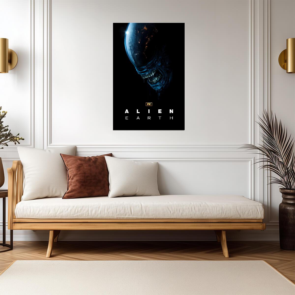 Alien Earth Poster | Planet Reflected in Xenomorph Head | Sci-Fi Horror Series - Movies & TV Poster