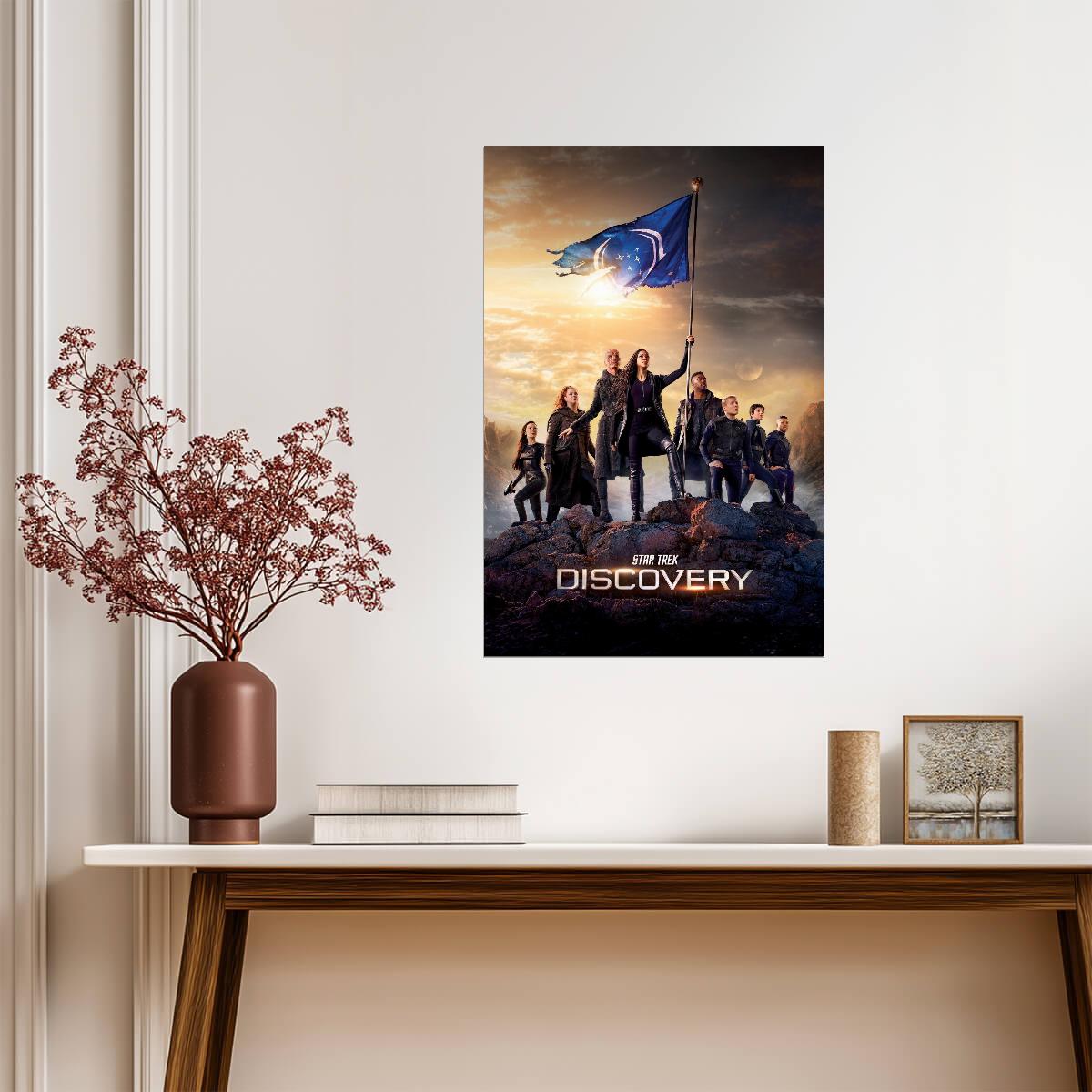 Star Trek Discovery TV Series Poster | Discovery Crew Raising a Federation Flag - Movies & TV Poster