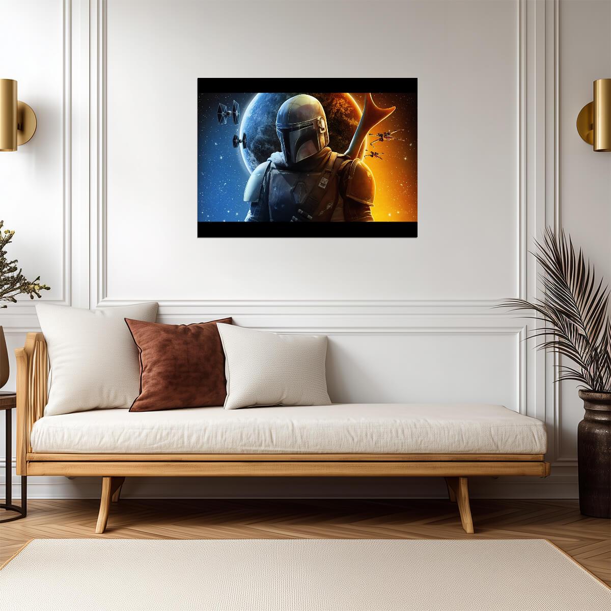 The Mandalorian TV Series Poster | Din Djarin against a Split Planet - Movies & TV Poster