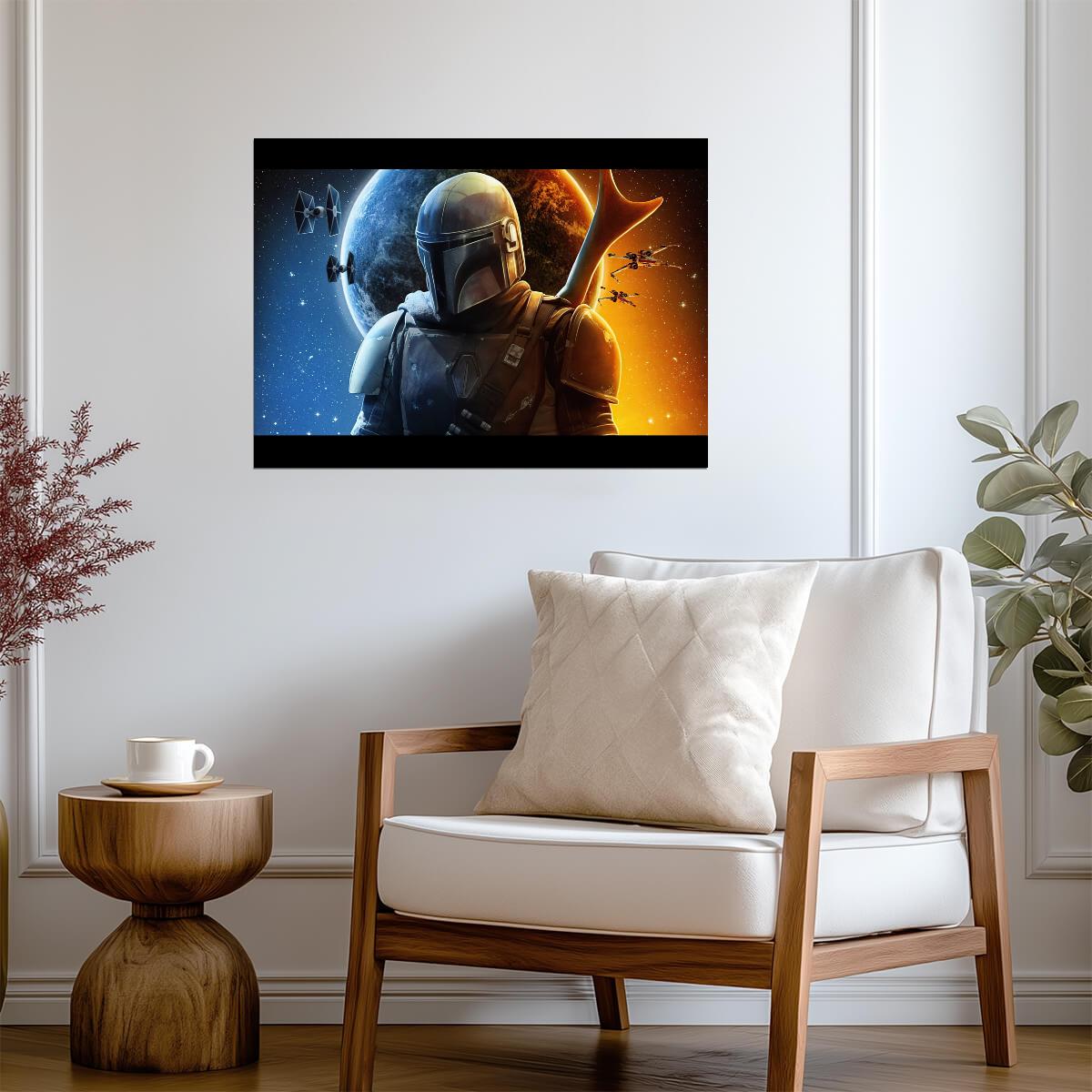 The Mandalorian TV Series Poster | Din Djarin against a Split Planet - Movies & TV Poster
