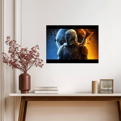 The Mandalorian TV Series Poster | Din Djarin against a Split Planet - Movies & TV Poster