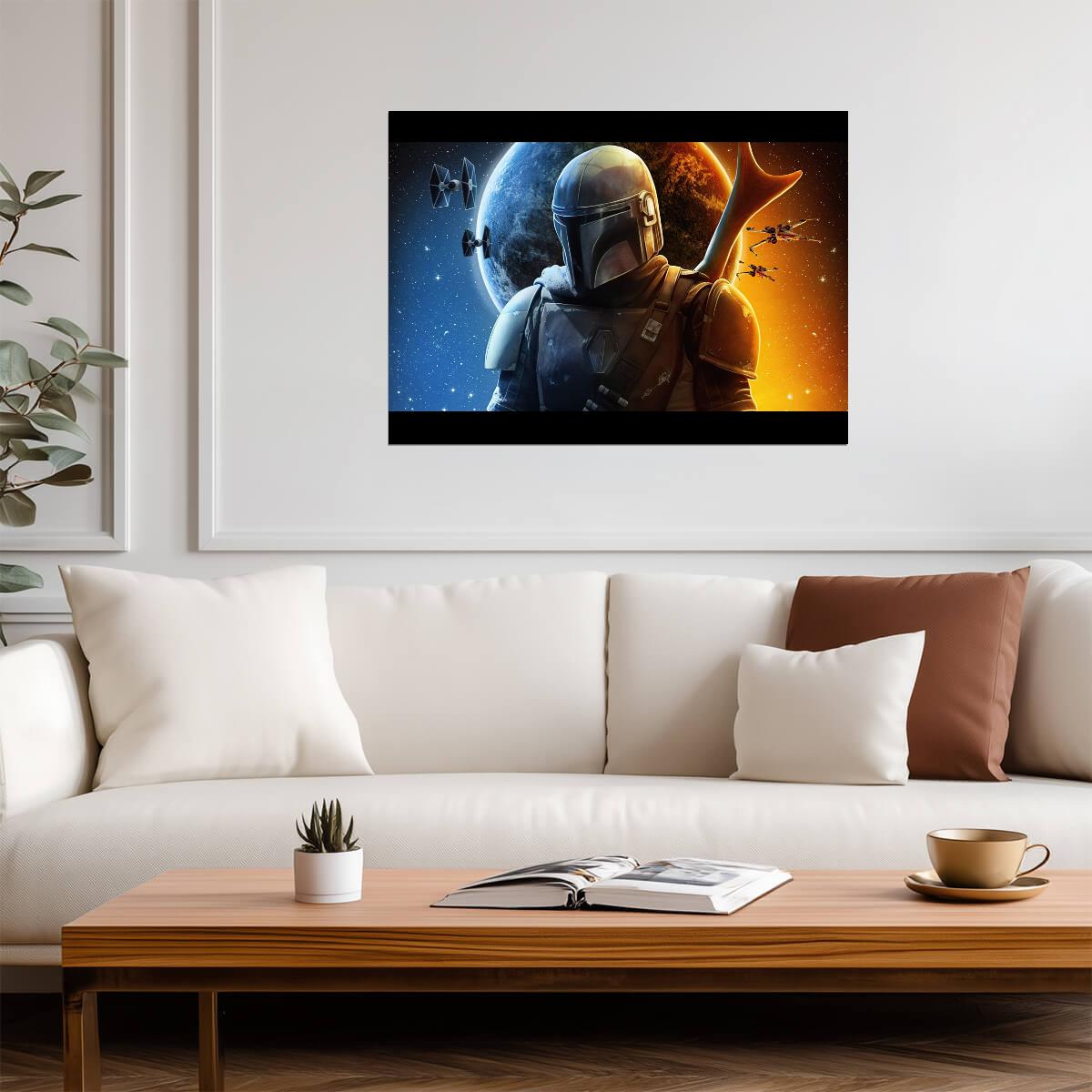 The Mandalorian TV Series Poster | Din Djarin against a Split Planet - Movies & TV Poster