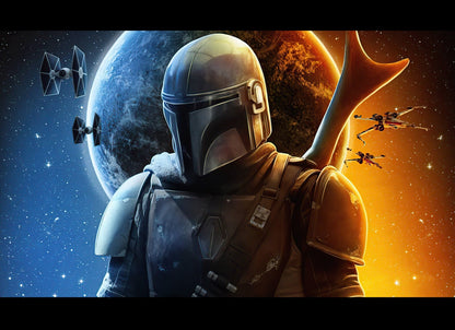 The Mandalorian TV Series Poster | Din Djarin against a Split Planet - Movies & TV Poster