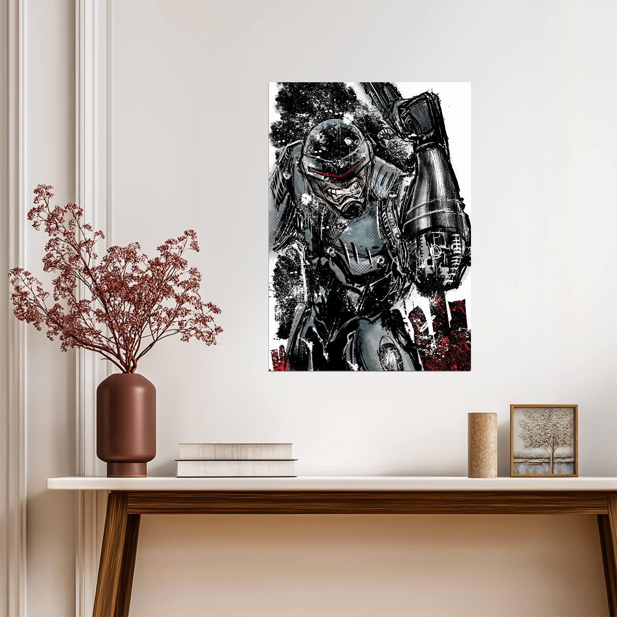 RoboCop 1987 Movie Poster | Ink Sketch with Red Accents - Movies & TV Poster