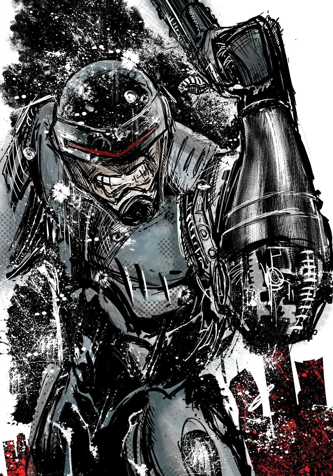 RoboCop 1987 Movie Poster | Ink Sketch with Red Accents - Movies & TV Poster
