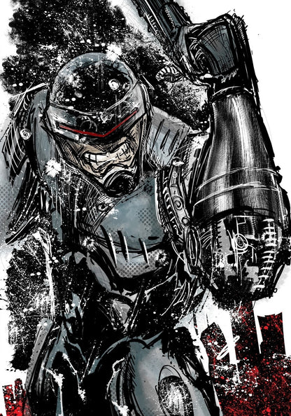 RoboCop 1987 Movie Poster | Ink Sketch with Red Accents - Movies & TV Poster