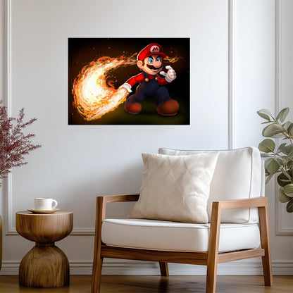 Super Mario Poster | Mario Throwing a Fireball Against a Black Background - Video Games Poster
