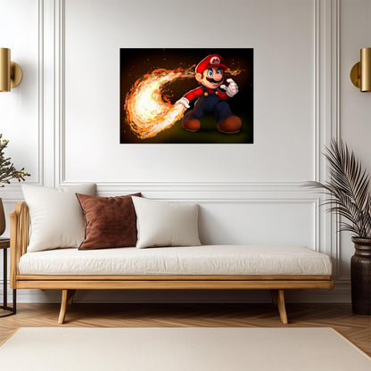Super Mario Poster | Mario Throwing a Fireball Against a Black Background - Video Games Poster