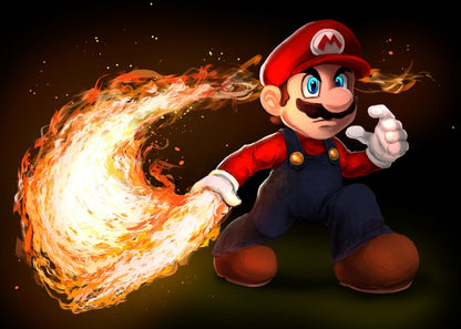 Super Mario Poster | Mario Throwing a Fireball Against a Black Background - Video Games Poster