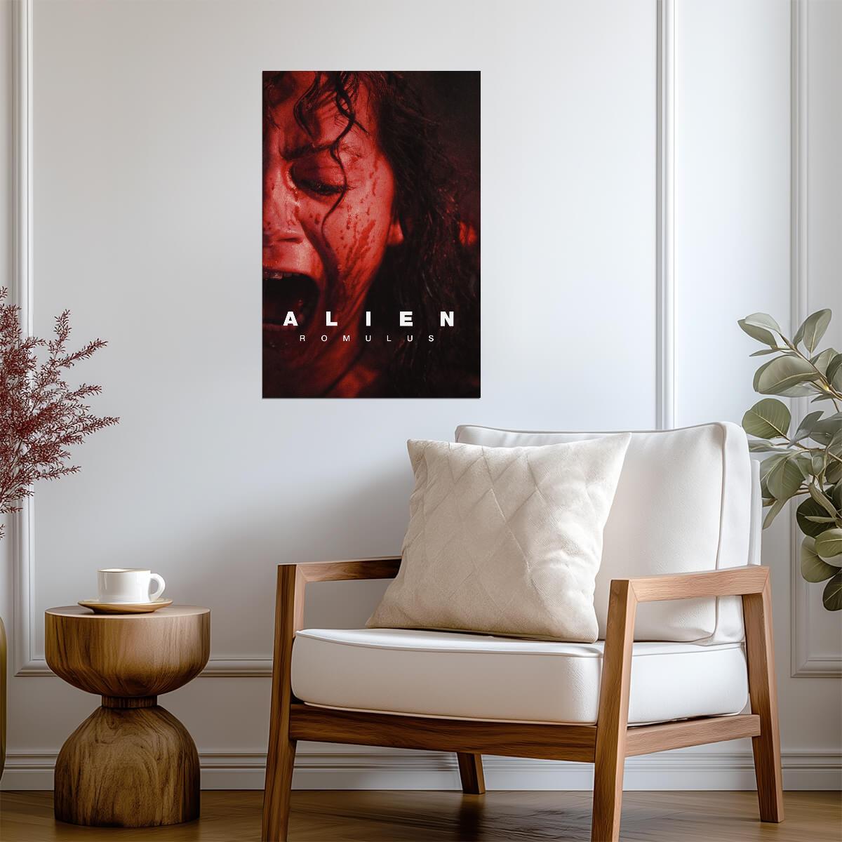Alien Romulus Movie Poster | Bloodied Face Portrait - Movies & TV Poster