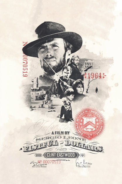 A Fistful of Dollars Poster | Clint Eastwood Portrait | 1964 Sepia Movie Print - Movies & TV Poster