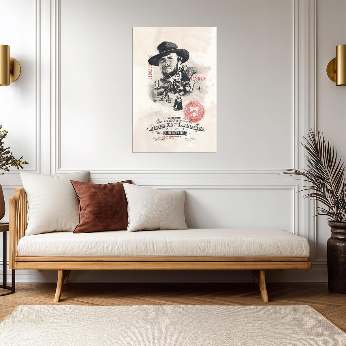 A Fistful of Dollars Poster | Clint Eastwood Portrait | 1964 Sepia Movie Print - Movies & TV Poster