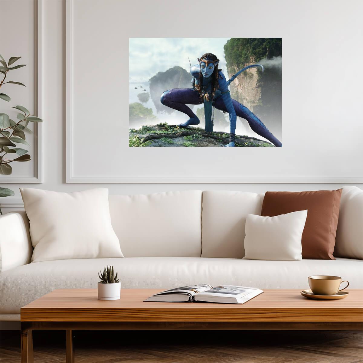 Avatar 2009 Movie Poster | Neytiri Crouching on a Mountain Ledge - Movies & TV Poster