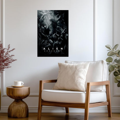 Alien Covenant Horror Movie Poster | Xenomorph Collage | Black and White Illustration - Movies & TV Poster