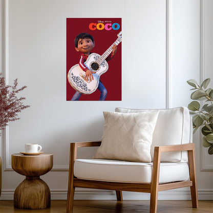 Coco 2017 Movie Poster | Miguel Playing Guitar on Red - Movies & TV Poster