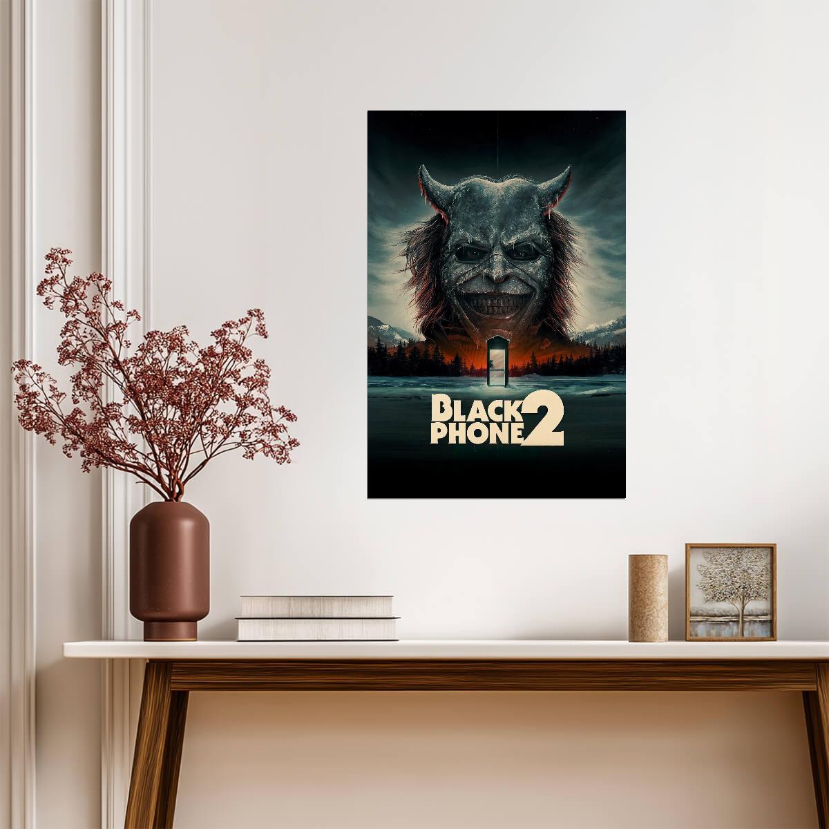 Black Phone 2 Movie Poster | The Grabber Above a Snowy Doorway - Movies & TV Poster