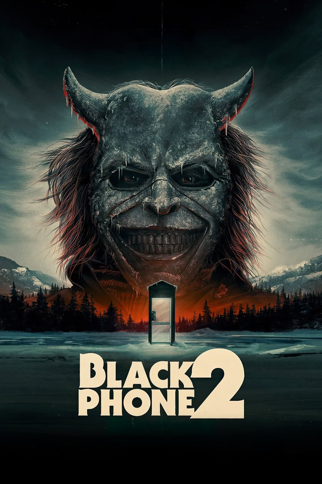 Black Phone 2 Movie Poster | The Grabber Above a Snowy Doorway - Movies & TV Poster