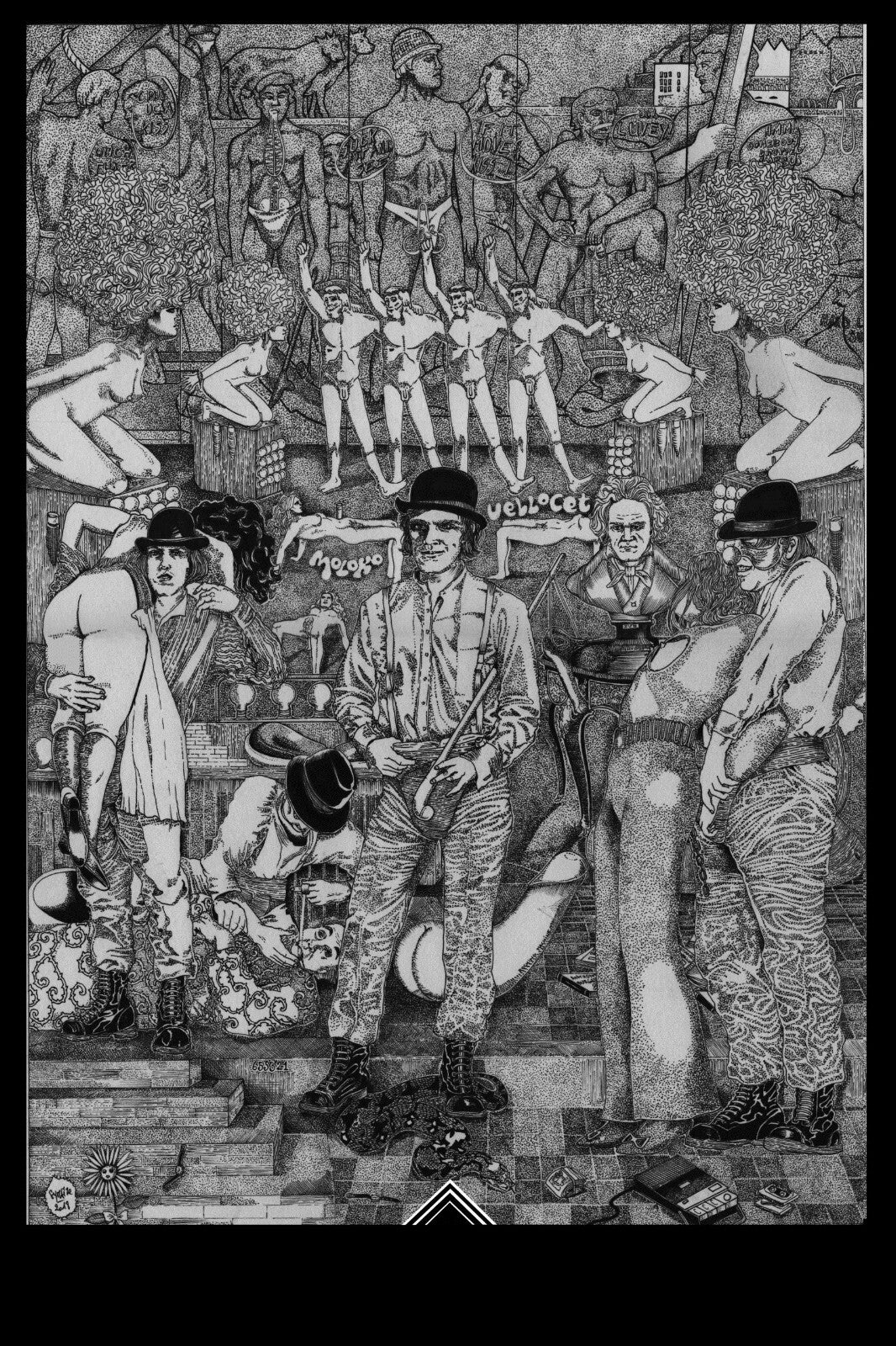 A Clockwork Orange Poster | Korova Milk Bar | Black and White Drawing - Movies & TV Poster