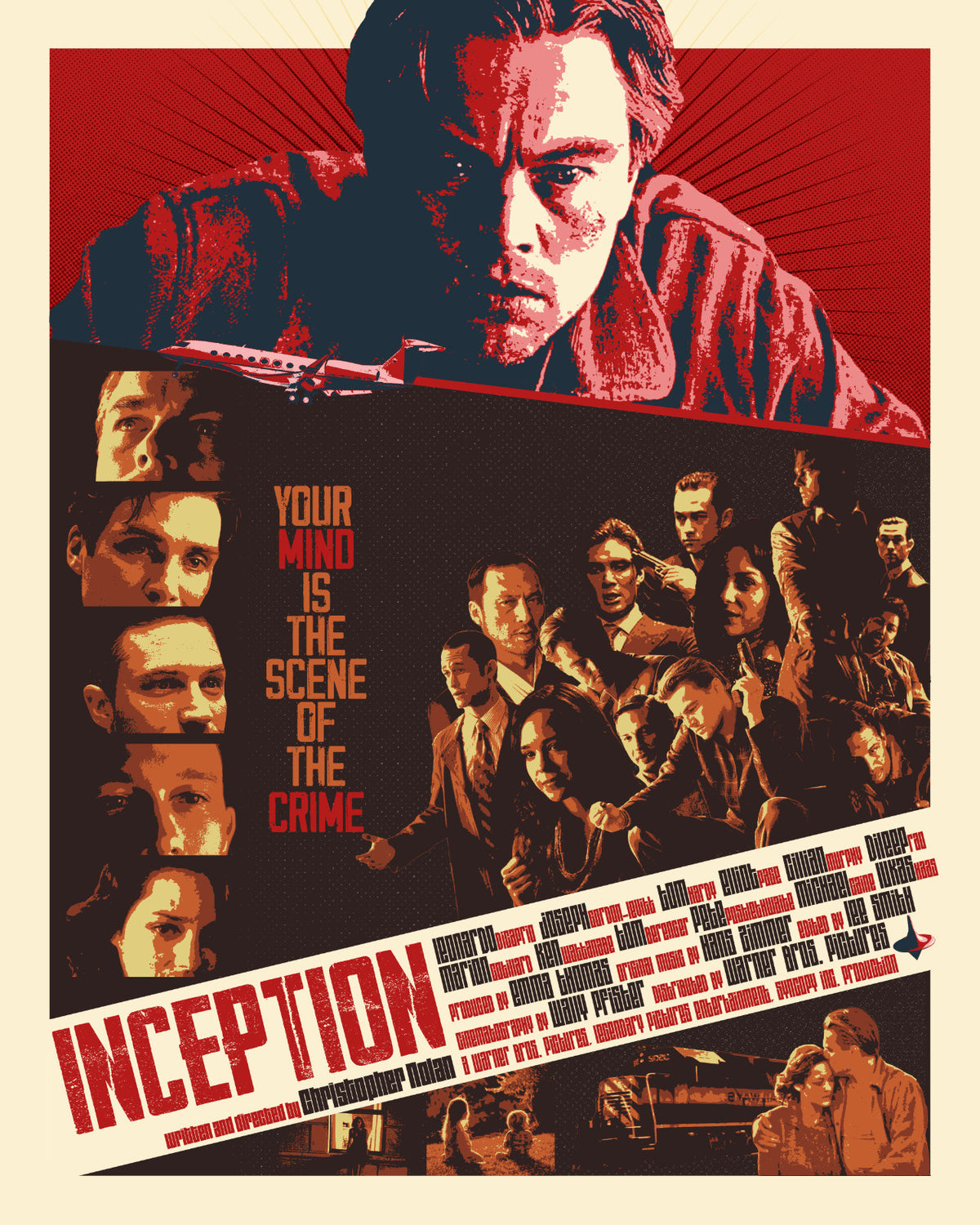 Inception Movie Poster | Red and Black Cast Collage - Movies & TV Poster