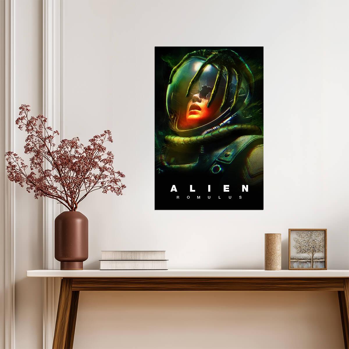 Alien Romulus Horror Movie Poster | Facehugger on a Space Helmet - Movies & TV Poster