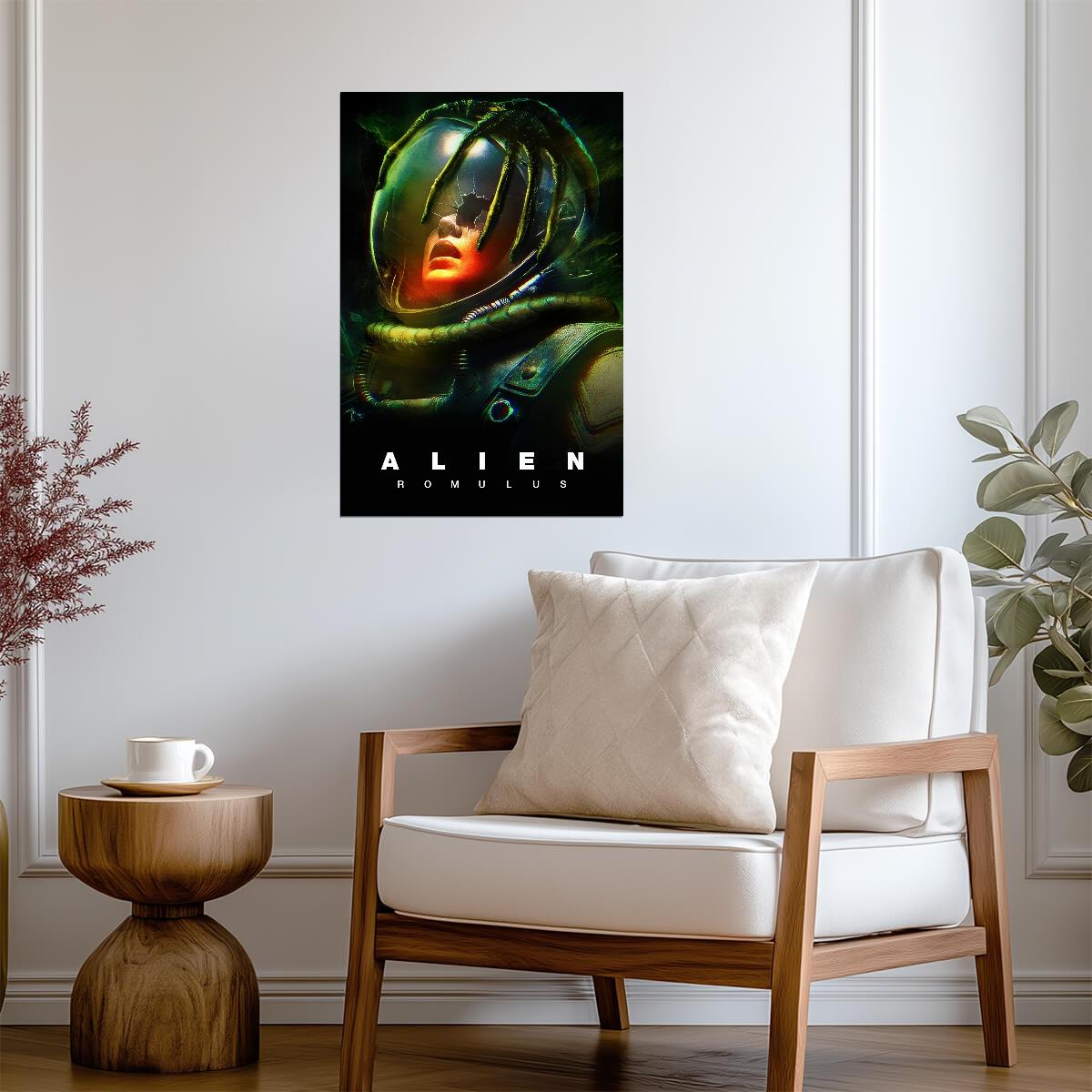 Alien Romulus Horror Movie Poster | Facehugger on a Space Helmet - Movies & TV Poster