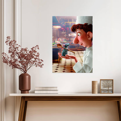 Ratatouille Movie Poster | Linguini Holding Remy in the Kitchen - Movies & TV Poster
