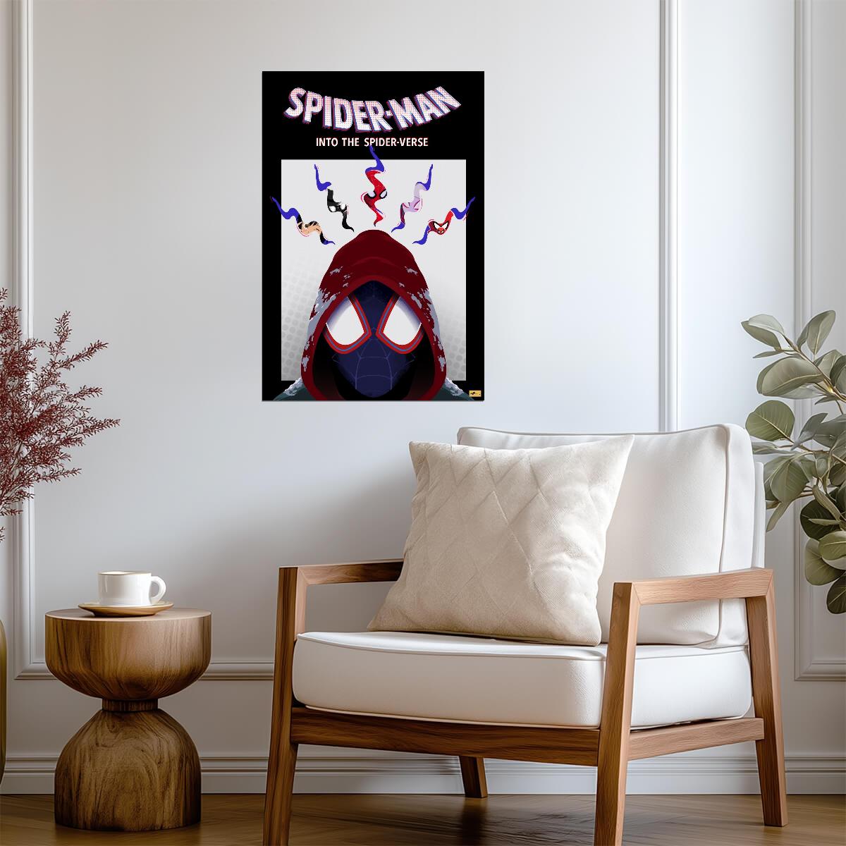 Spider-Man Into the Spider-Verse Movie Poster | Miles Hood with Hanging Spider Heroes - Movies & TV Poster