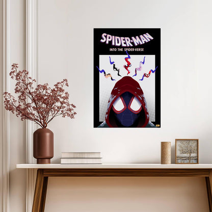 Spider-Man Into the Spider-Verse Movie Poster | Miles Hood with Hanging Spider Heroes - Movies & TV Poster
