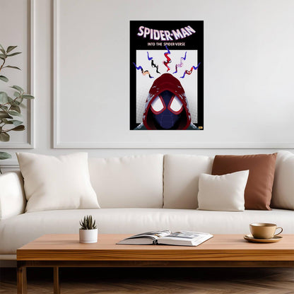 Spider-Man Into the Spider-Verse Movie Poster | Miles Hood with Hanging Spider Heroes - Movies & TV Poster