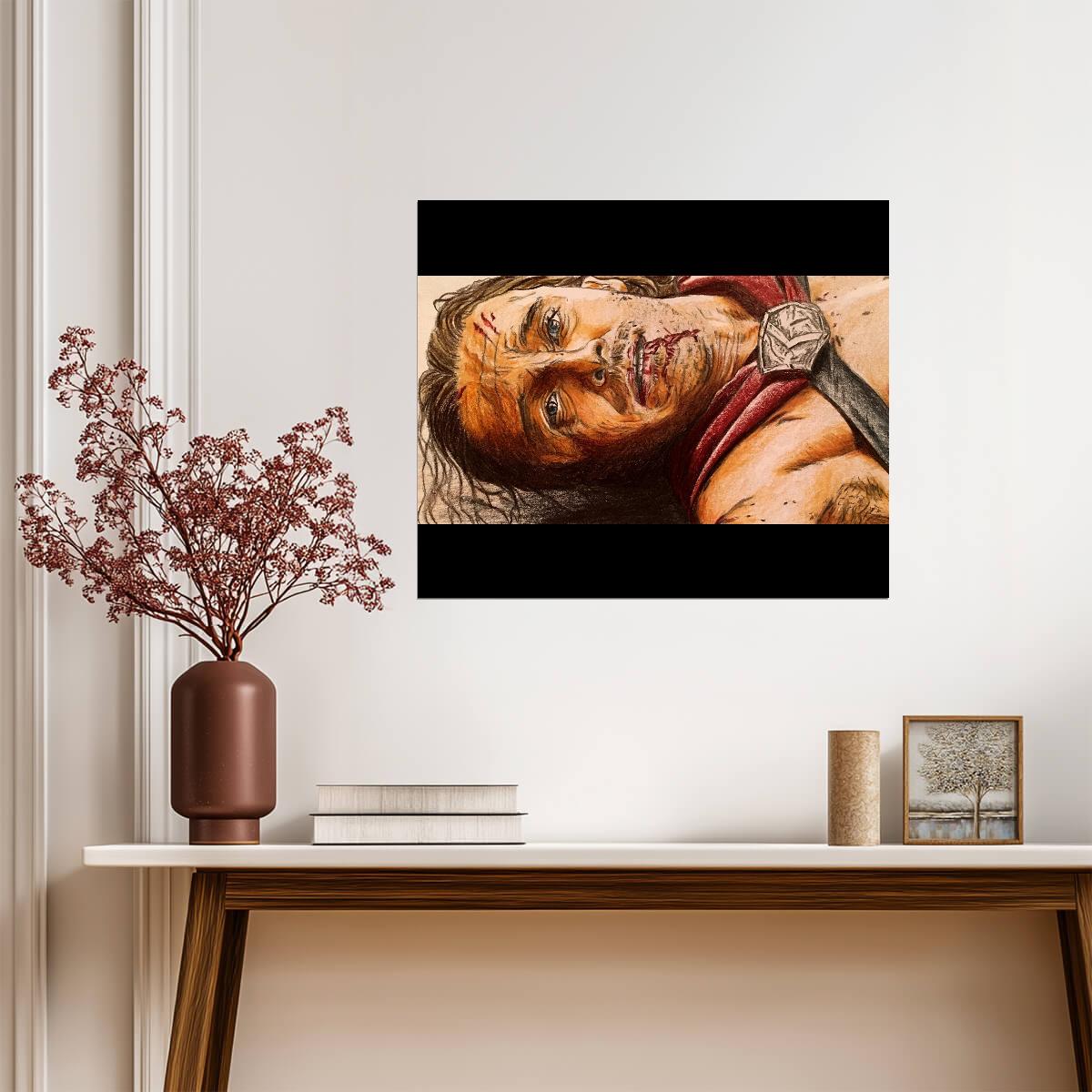 300 Poster | Gerard Butler as Leonidas | Wounded Battle Scene Print - Movies & TV Poster