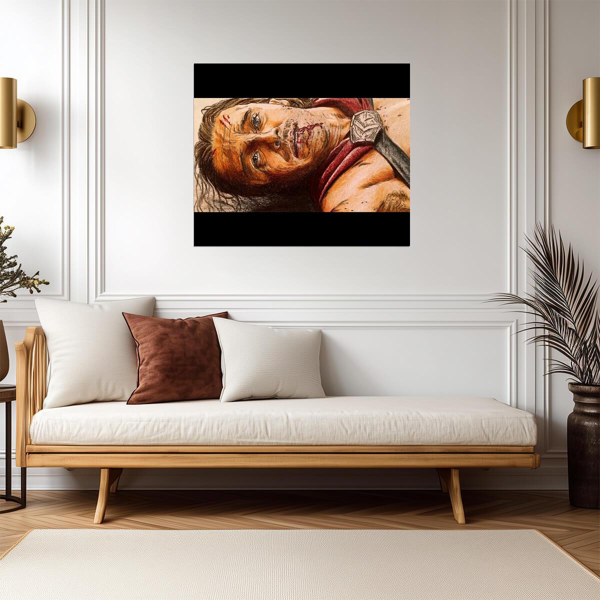 300 Poster | Gerard Butler as Leonidas | Wounded Battle Scene Print - Movies & TV Poster
