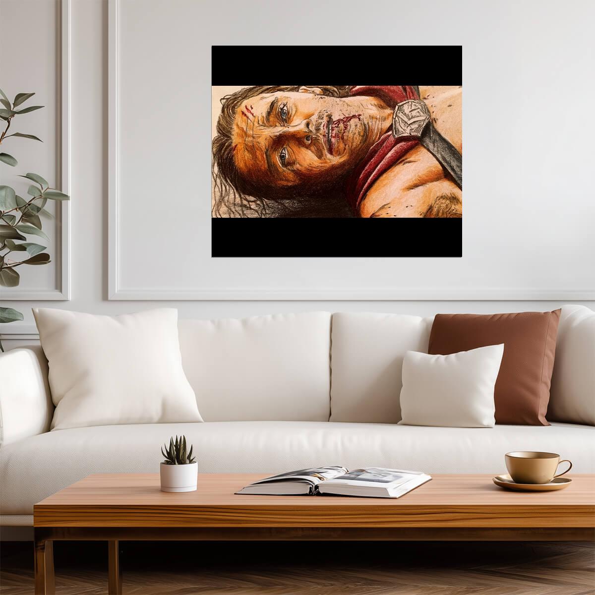 300 Poster | Gerard Butler as Leonidas | Wounded Battle Scene Print - Movies & TV Poster