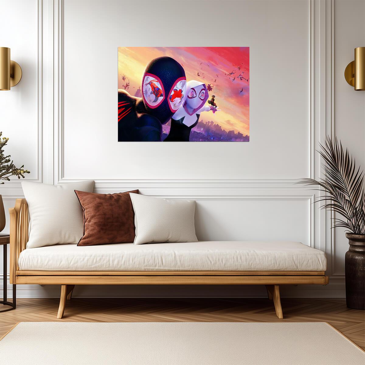 Spider-Man Across the Spider-Verse Movie Poster | Miles and Gwen Sunset Illustration - Movies & TV Poster