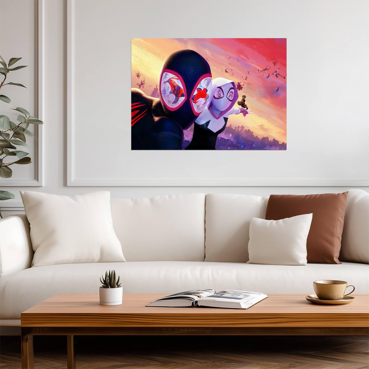 Spider-Man Across the Spider-Verse Movie Poster | Miles and Gwen Sunset Illustration - Movies & TV Poster