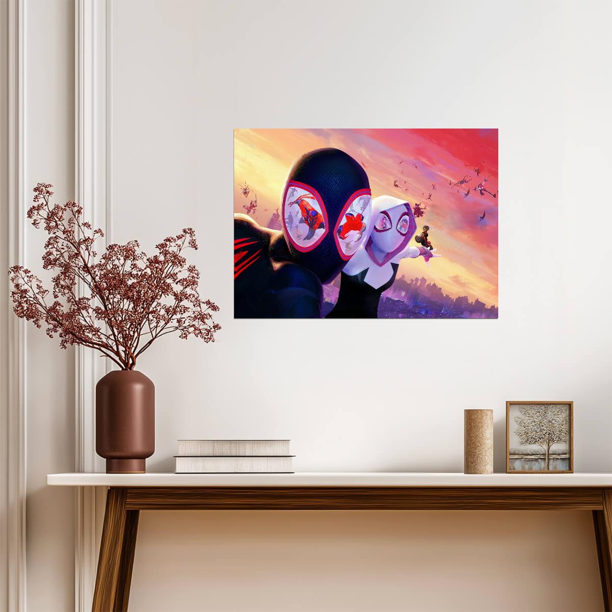 Spider-Man Across the Spider-Verse Movie Poster | Miles and Gwen Sunset Illustration - Movies & TV Poster