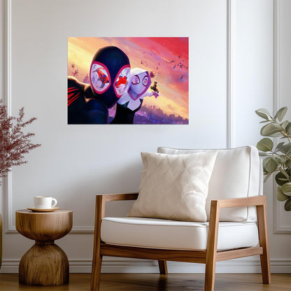 Spider-Man Across the Spider-Verse Movie Poster | Miles and Gwen Sunset Illustration - Movies & TV Poster