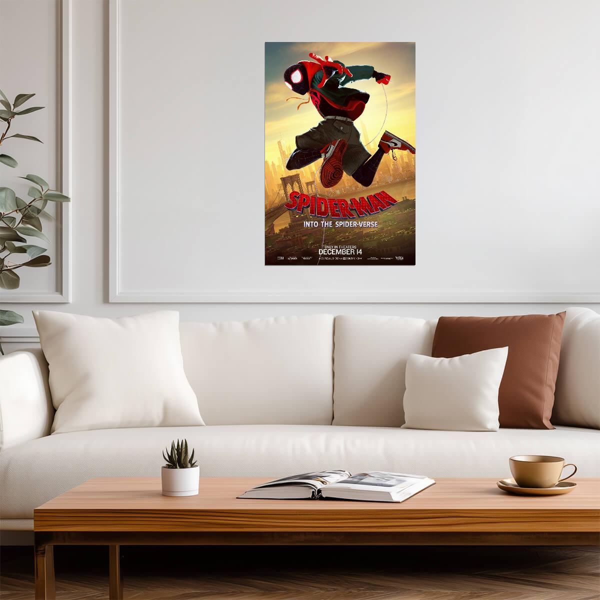 Spider-Man Into the Spider-Verse Movie Poster | Miles Running above Brooklyn - Movies & TV Poster