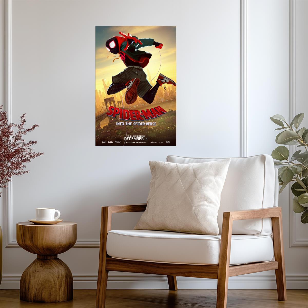 Spider-Man Into the Spider-Verse Movie Poster | Miles Running above Brooklyn - Movies & TV Poster