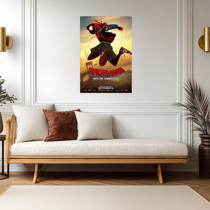 Spider-Man Into the Spider-Verse Movie Poster | Miles Running above Brooklyn - Movies & TV Poster