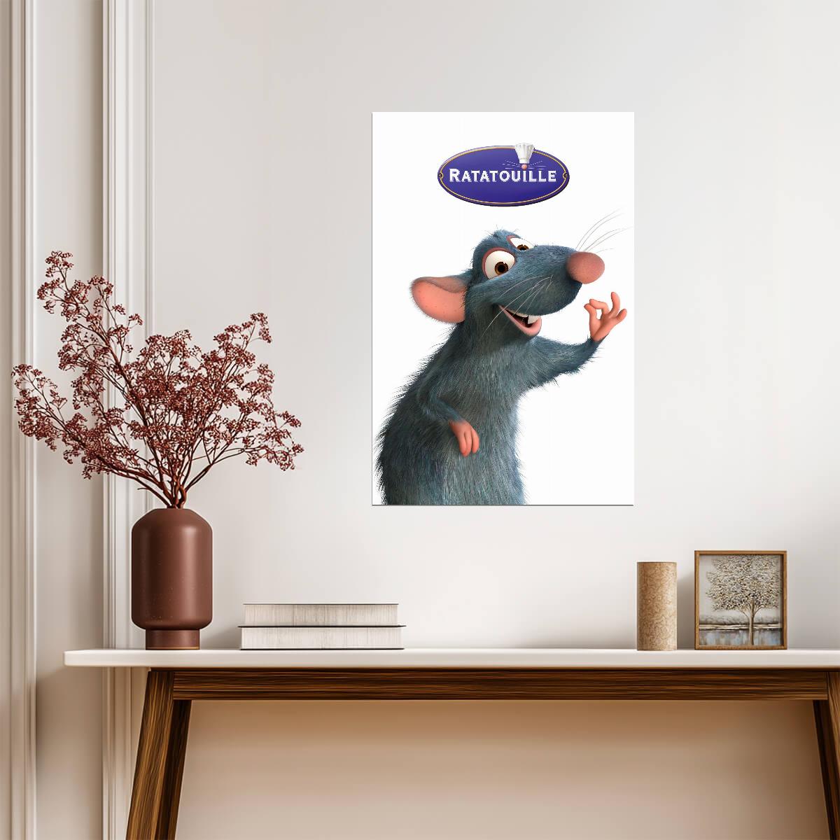 Ratatouille Movie Poster | Remy Gesturing under the Film Logo - Movies & TV Poster