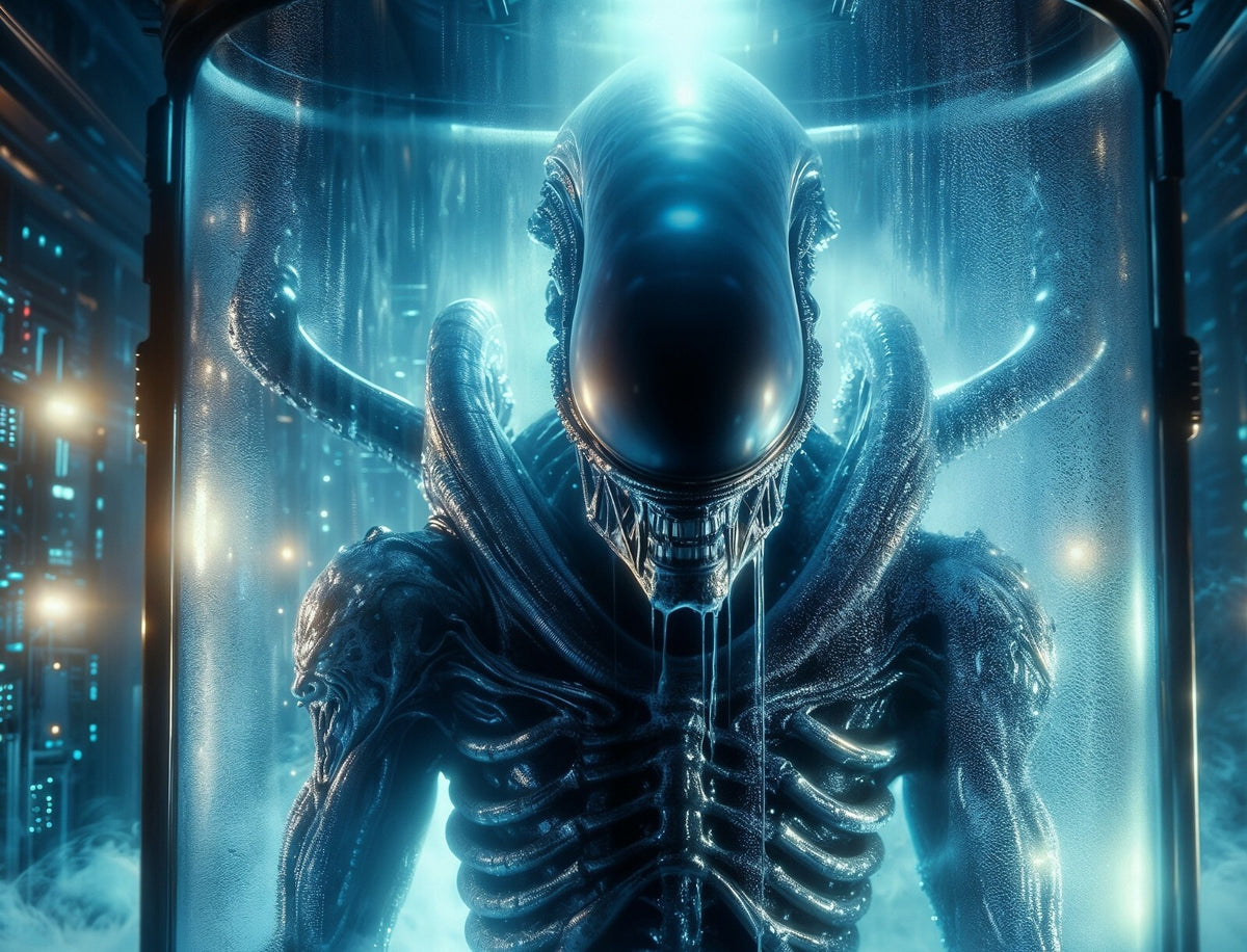 Alien Romulus Movie Poster | Xenomorph in a Blue Chamber - Movies & TV Poster