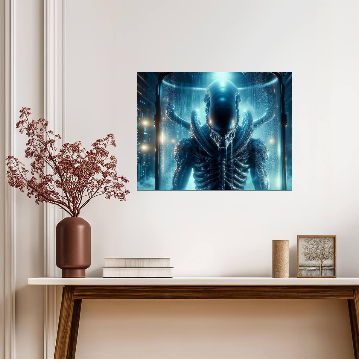 Alien Romulus Movie Poster | Xenomorph in a Blue Chamber - Movies & TV Poster