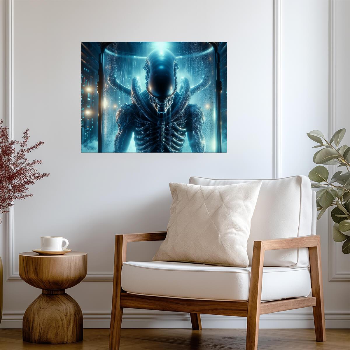 Alien Romulus Movie Poster | Xenomorph in a Blue Chamber - Movies & TV Poster