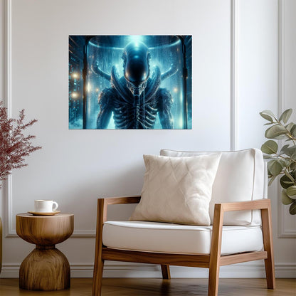 Alien Romulus Movie Poster | Xenomorph in a Blue Chamber - Movies & TV Poster