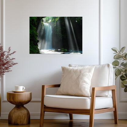 Sunlit Waterfall Photography Poster | Tropical Gorge and Forest Canopy - Photography Poster