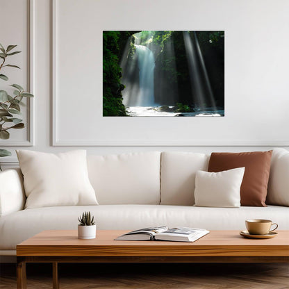 Sunlit Waterfall Photography Poster | Tropical Gorge and Forest Canopy - Photography Poster