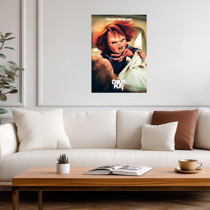 Child's Play 1988 Movie Poster | Chucky Grinning in Bed | Friends Till the End - Movies & TV Poster