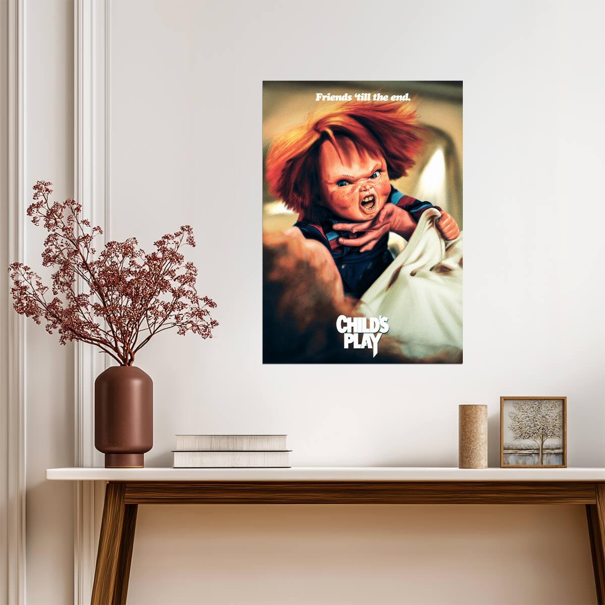 Child's Play 1988 Movie Poster | Chucky Grinning in Bed | Friends Till the End - Movies & TV Poster