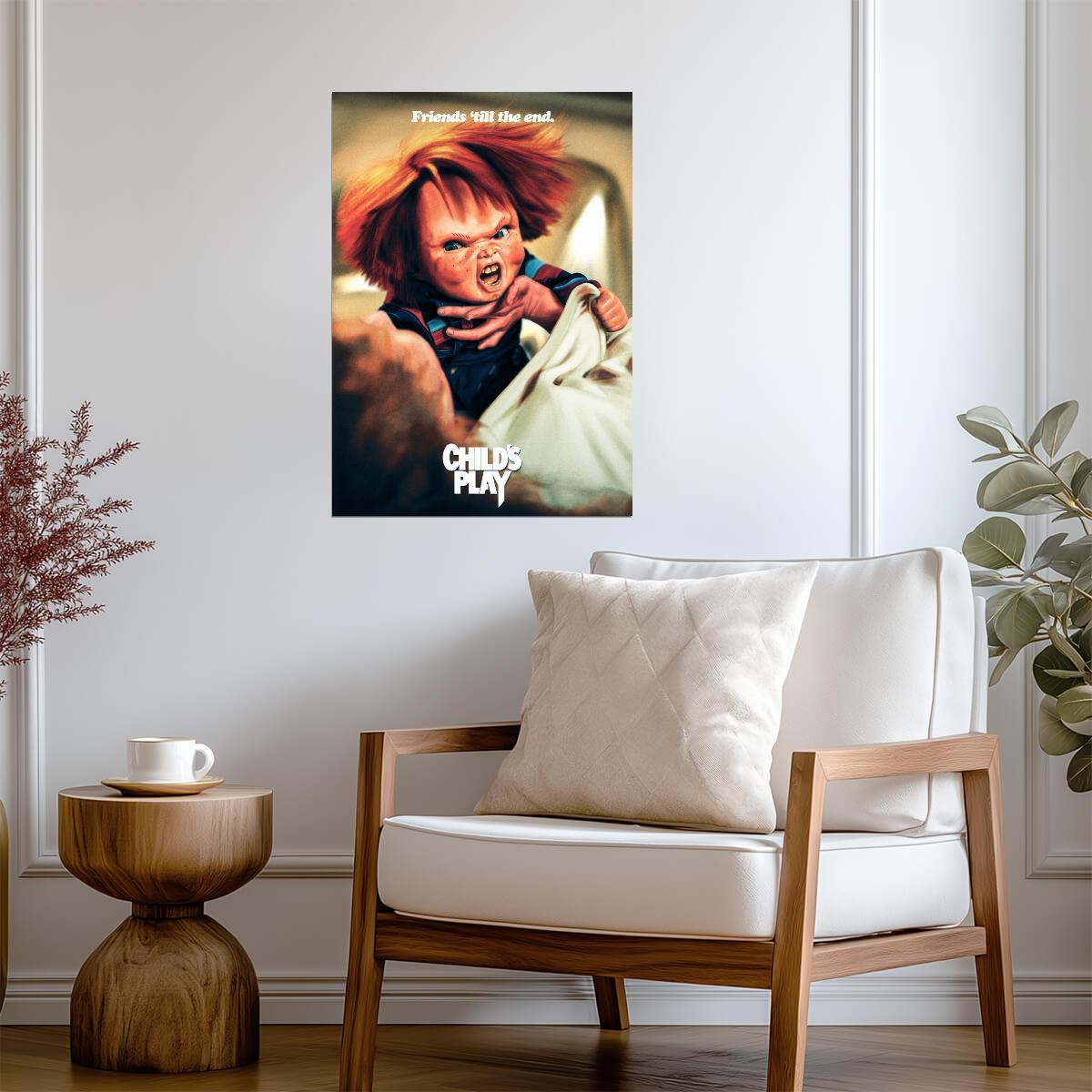Child's Play 1988 Movie Poster | Chucky Grinning in Bed | Friends Till the End - Movies & TV Poster