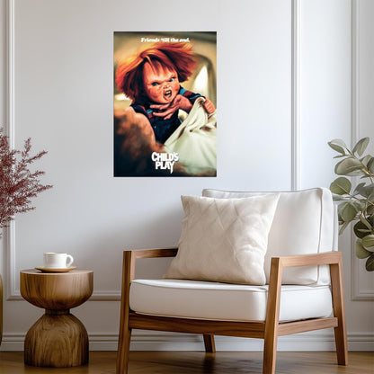 Child's Play 1988 Movie Poster | Chucky Grinning in Bed | Friends Till the End - Movies & TV Poster